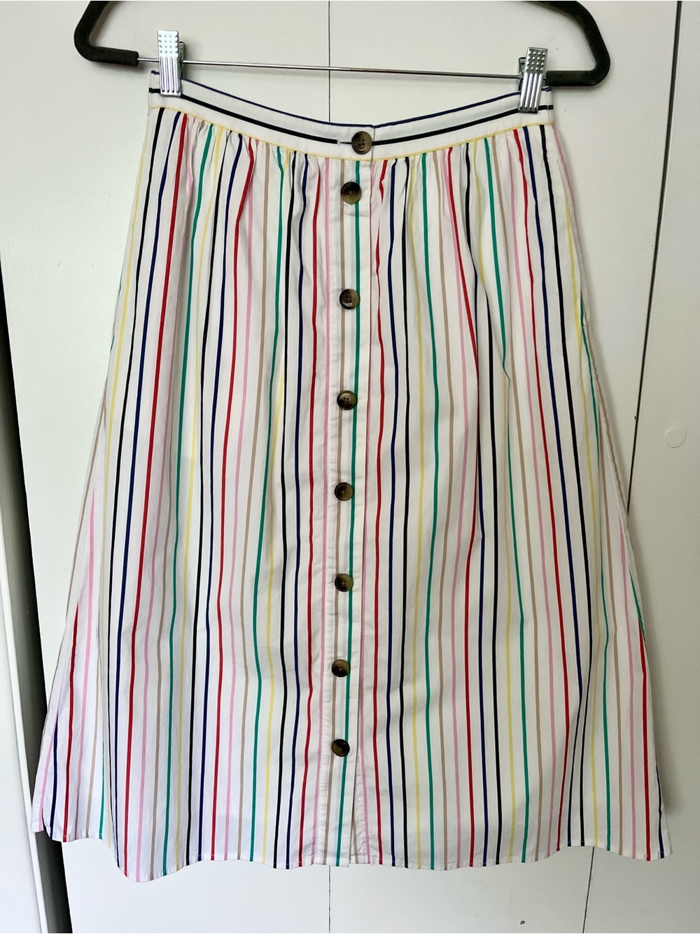 J.Crew Factory Button-Front Midi Skirt in rainbow stripe Size S Like New